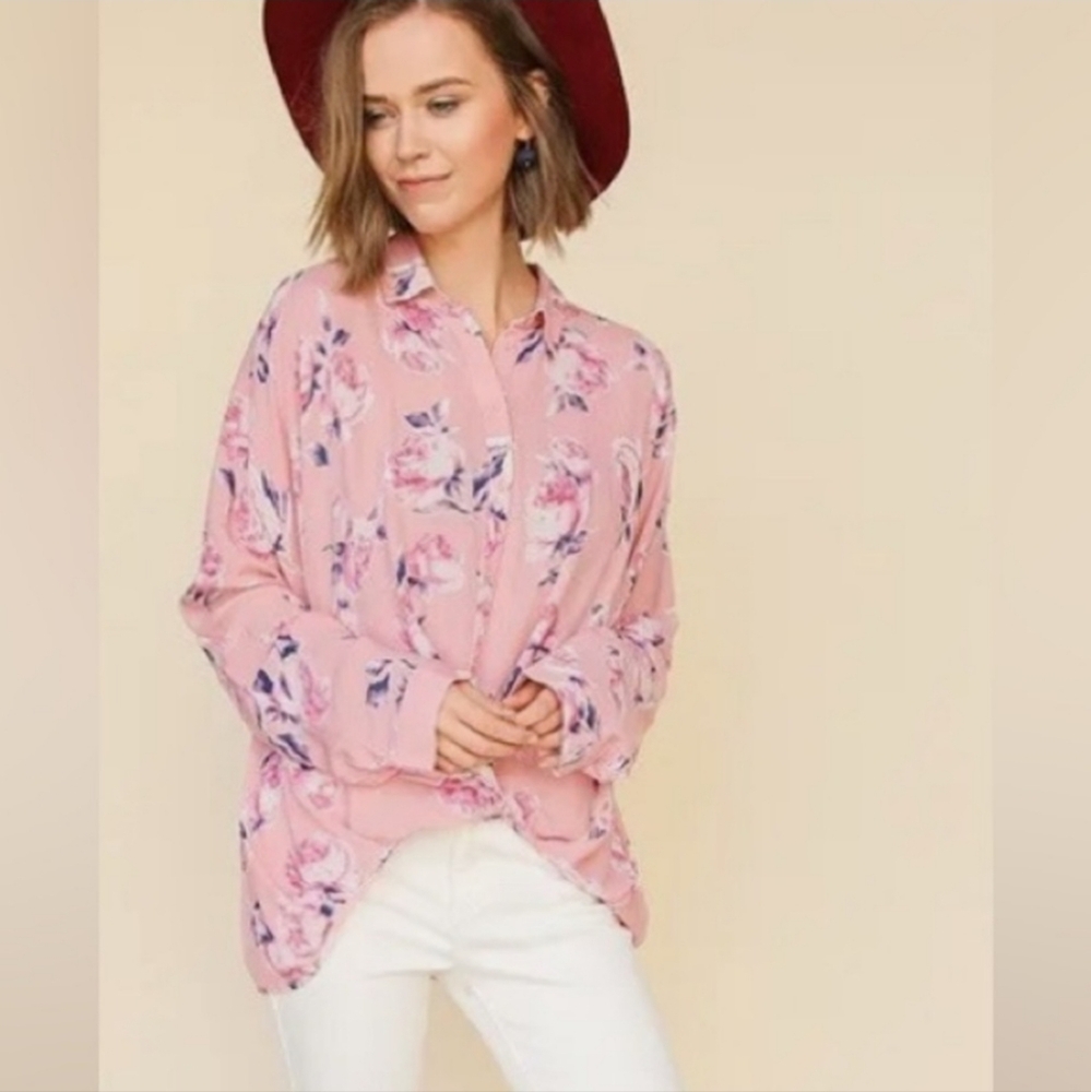 Umgee Boho Pink Floral High-low Top